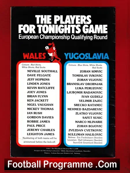 Wales v Yugoslavia 1983