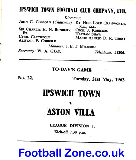 Ipswich Town v Aston Villa 1963