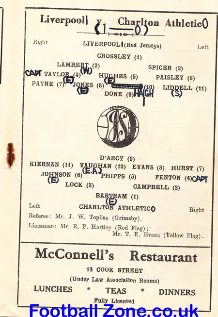 Liverpool v Charlton Athletic 1951 – 1950s
