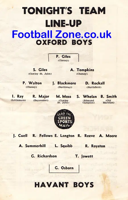 Oxford Boys v Havant Boys 1966 - English Schools Trophy