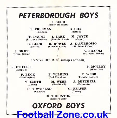 Peterborough Boys v Oxford Boys 1964 – England Schools Shield