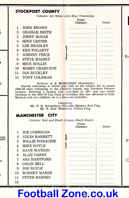 Stockport County v Manchester City 1975 Friendly Bobby Charlton