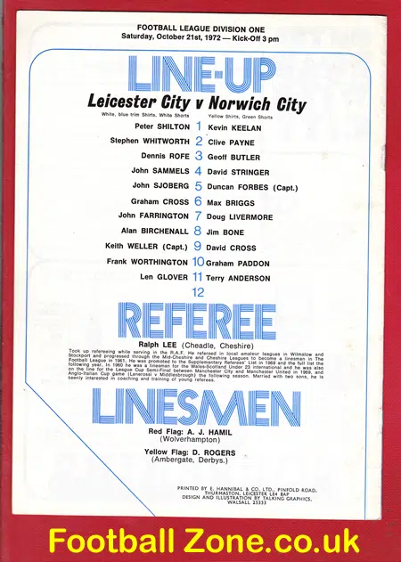 Leicester City v Norwich City 1972