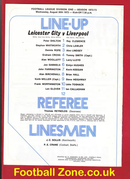 Leicester City v Liverpool 1972