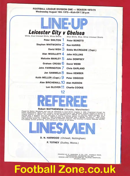 Leicester City v Chelsea 1972