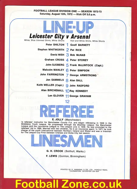 Leicester City v Arsenal 1972