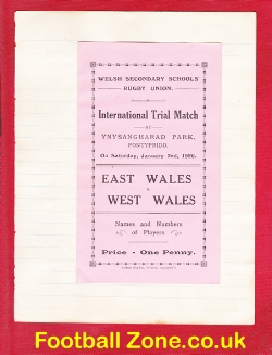 East Wales v West Wales 1926 – Schoolboys Rugby Union – PLUS