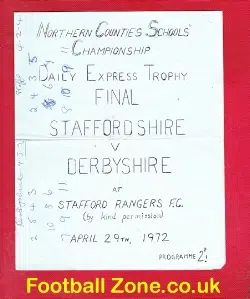Staffordshire v Derbyshire 1972 - Schools Cup Final at Stafford