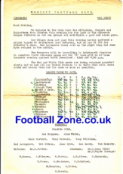 Wembley v Chesham 1960s – Single Sheet Programme