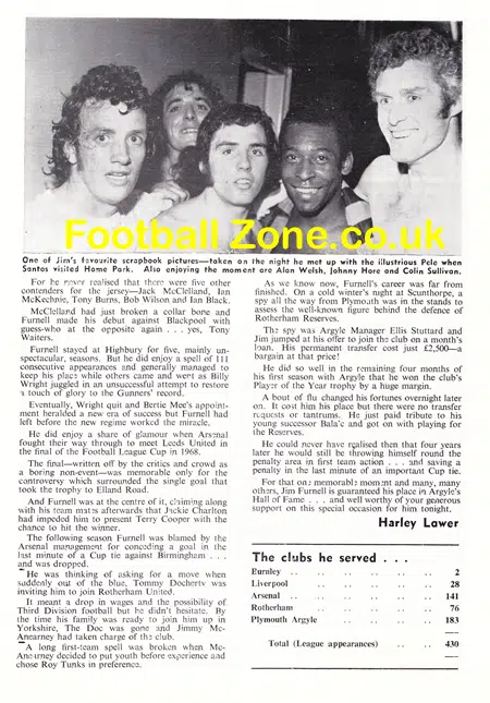 Jim Furnell Testimonial Benefit Plymouth Argyle 1970s - Inc Pele
