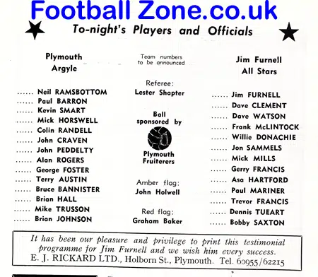 Jim Furnell Testimonial Benefit Plymouth Argyle 1970s - Inc Pele