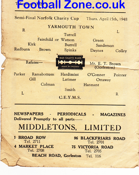 Great Yarmouth v C.E.Y.M.S 1948 – Norfolk Semi Final
