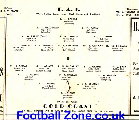 Ireland FA v Gold Coast 1951 – Dalymount Park – 1st Africa
