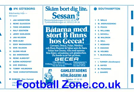 IFK GÃ¶teborg v Southampton 1976 – Sweden Football Team