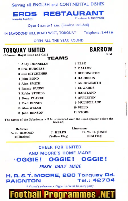 Torquay United v Barrow 1968