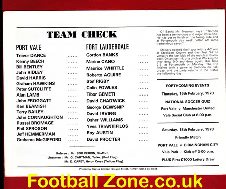 Port Vale v Fort Lauderdale Strikers 1978 – Gordon Banks USA