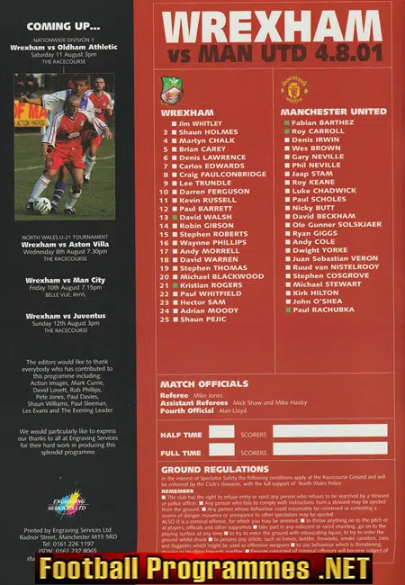Wrexham v Manchester United 2001 - Flynn Reeves Tribute