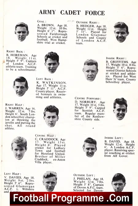 Army Cadets v Boys 1956 – Junior Cup Final London