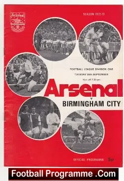 Arsenal v Birmingham City 1972 - football programme