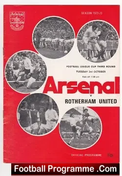 Arsenal v Rotherham United 1972 - football programme