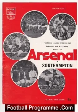 Arsenal v Southampton 1972 - football programme