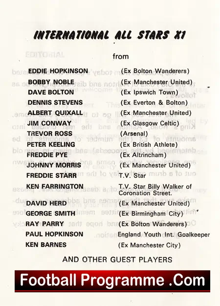 Ashton United v International All Stars 1973 - Charity Match