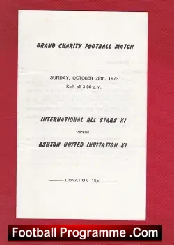 Ashton United v International All Stars 1973 - Charity Match - football programme