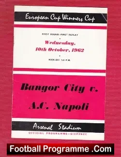 Bangor City v Napoli 1962 – ECWC replay at Arsenal