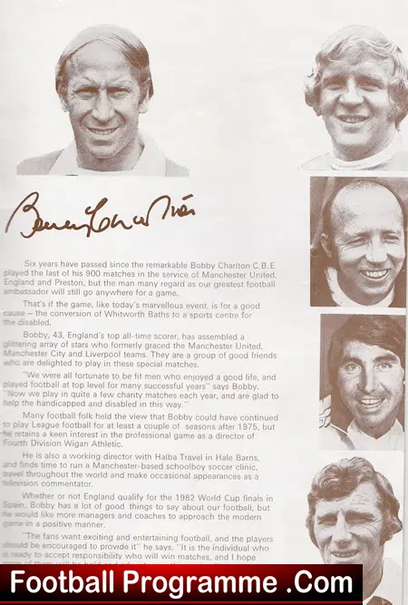Bobby Charlton All Stars v Styal 1981 - Altrincham - Autographed