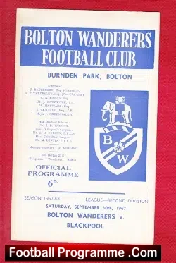 Bolton Wanderers v Blackpool 1967 - football programme