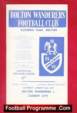 Bolton Wanderers v Cardiff City 1967 - football programme