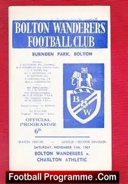 Bolton Wanderers v Charlton Athletic 1967 - Postponed - football programme