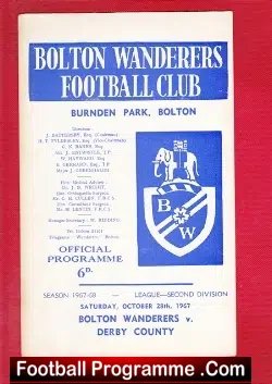 Bolton Wanderers v Derby County 1967 - football programme