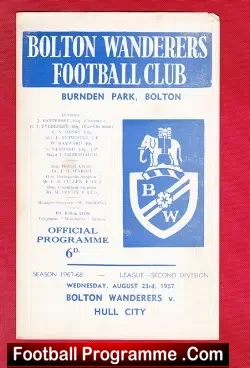 Bolton Wanderers v Hull City 1967 - football programme