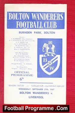 Bolton Wanderers v Liverpool 1967 - football programme