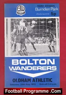 Bolton Wanderers v Oldham Athletic 1972 - 28th August - football programme