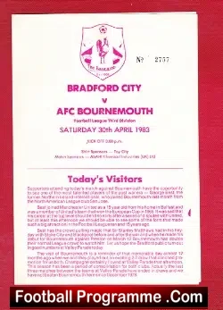 Bradford City v Bournemouth 1983 - George Best Played - football programme