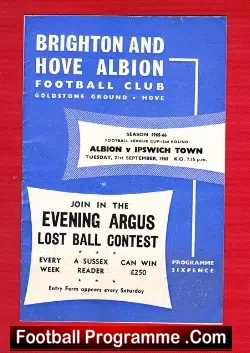 Brighton Hove Albion v Ipswich Town 1965 - football programme