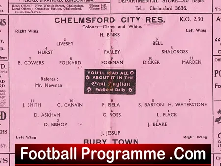 Chelmsford City v Bury 1948 - Eastern Counties League