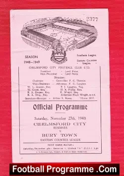Chelmsford City v Bury 1948 - Eastern Counties League - football programme