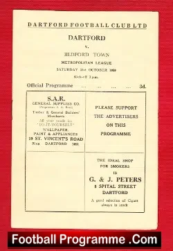 Dartford v Bedford Town 1959 - football programme