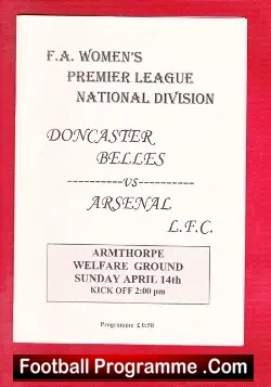 Doncaster Belles Ladies v Arsenal 1996 - Womens Football Armthorpe - football programme