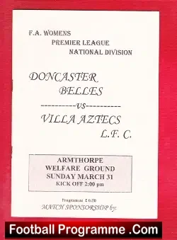 Doncaster Belles Ladies v Aston Villa 1996 - Womens Football Armthorpe - football programme