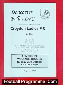 Doncaster Belles Ladies v Croydon 1998 - Women's Football Armthorpe - football programme