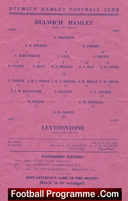 Dulwich Hamlet v Leytonstone 1947 – Charity Cup Semi Final