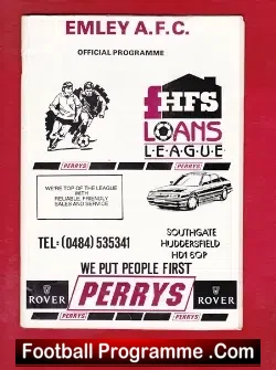 Emley v Farsley Celtic 1991 - football programme
