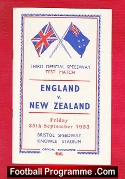 England Speedway v New Zealand 1953 - at Bristol - speedway programme