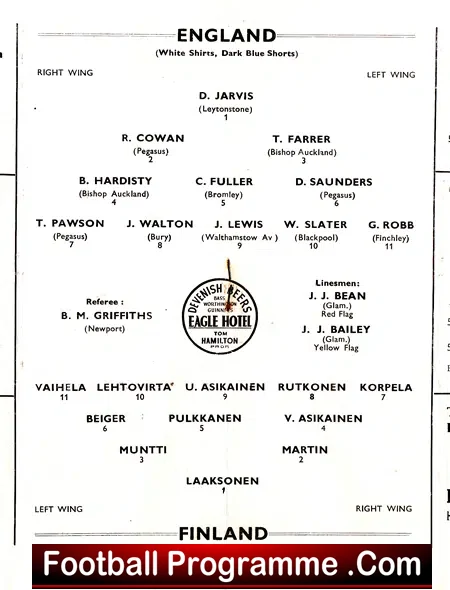 England v Finland 1951 – Amateur International – Swindon