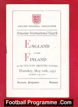 England v Finland 1951 – Amateur International – Swindon