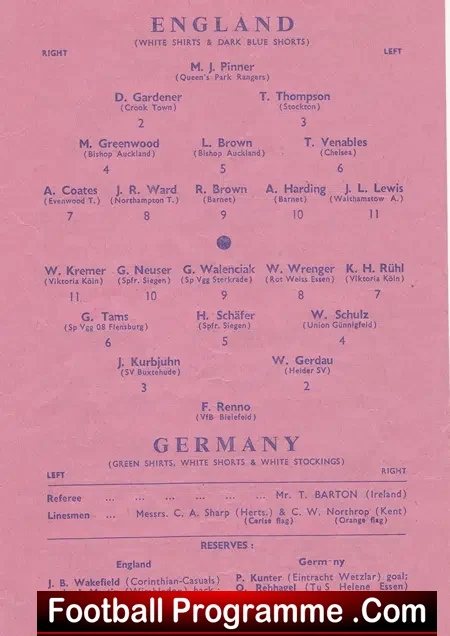 England v Germany 1960 – Amateur International at Dulwich